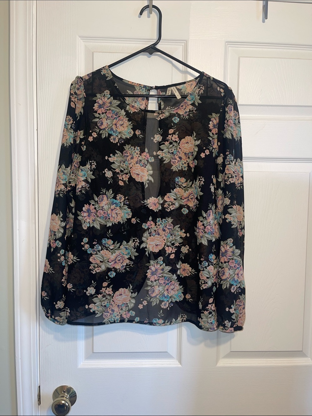 Truth Black Sheer Floral Peasant Blouse